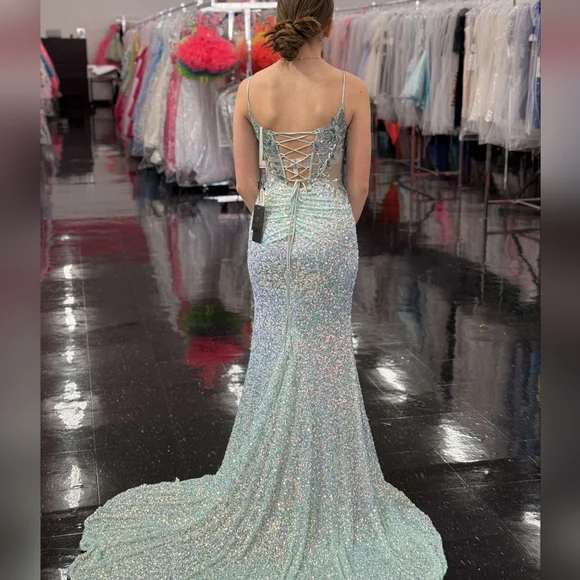 Lace-Up Long Sequin Prom Dress: Nox Anabel G1655 - Picture 6 of 9